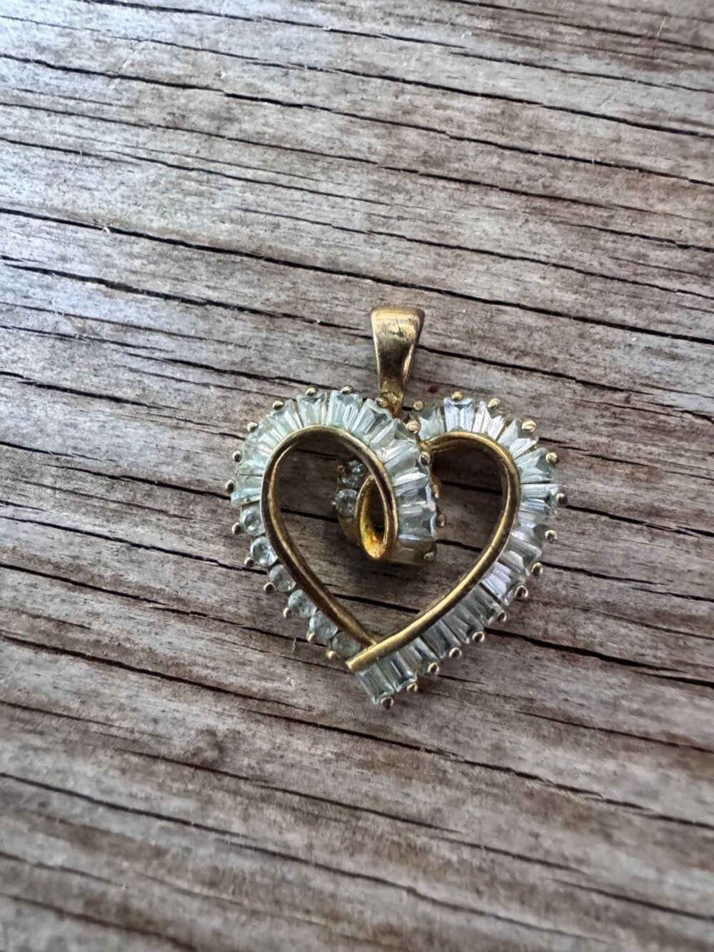 Sterling Silver 925 Heart Pendant Baguette CZ Gold Vermeil Open Heart 1” - Picture 6 of 8